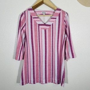 Denim & Co. Striped V-neck 3/4 Sleeve Blouse Size Medium Women’s